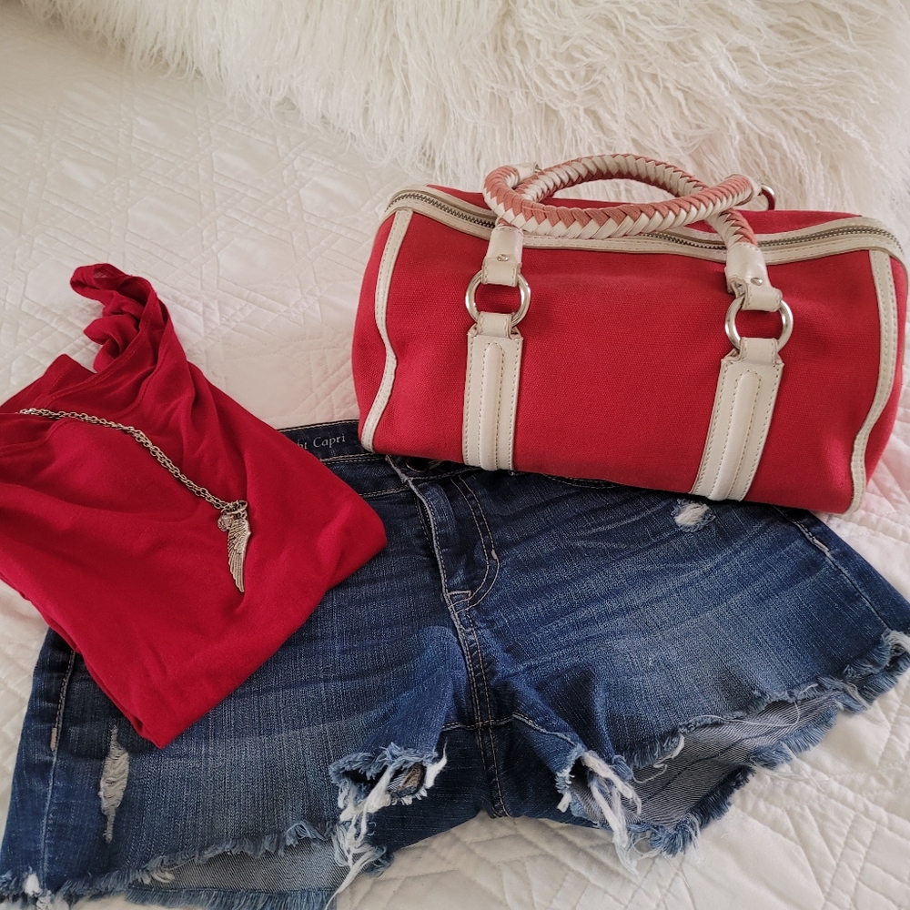 Banana Republic red barrel leather tootsie Handbag